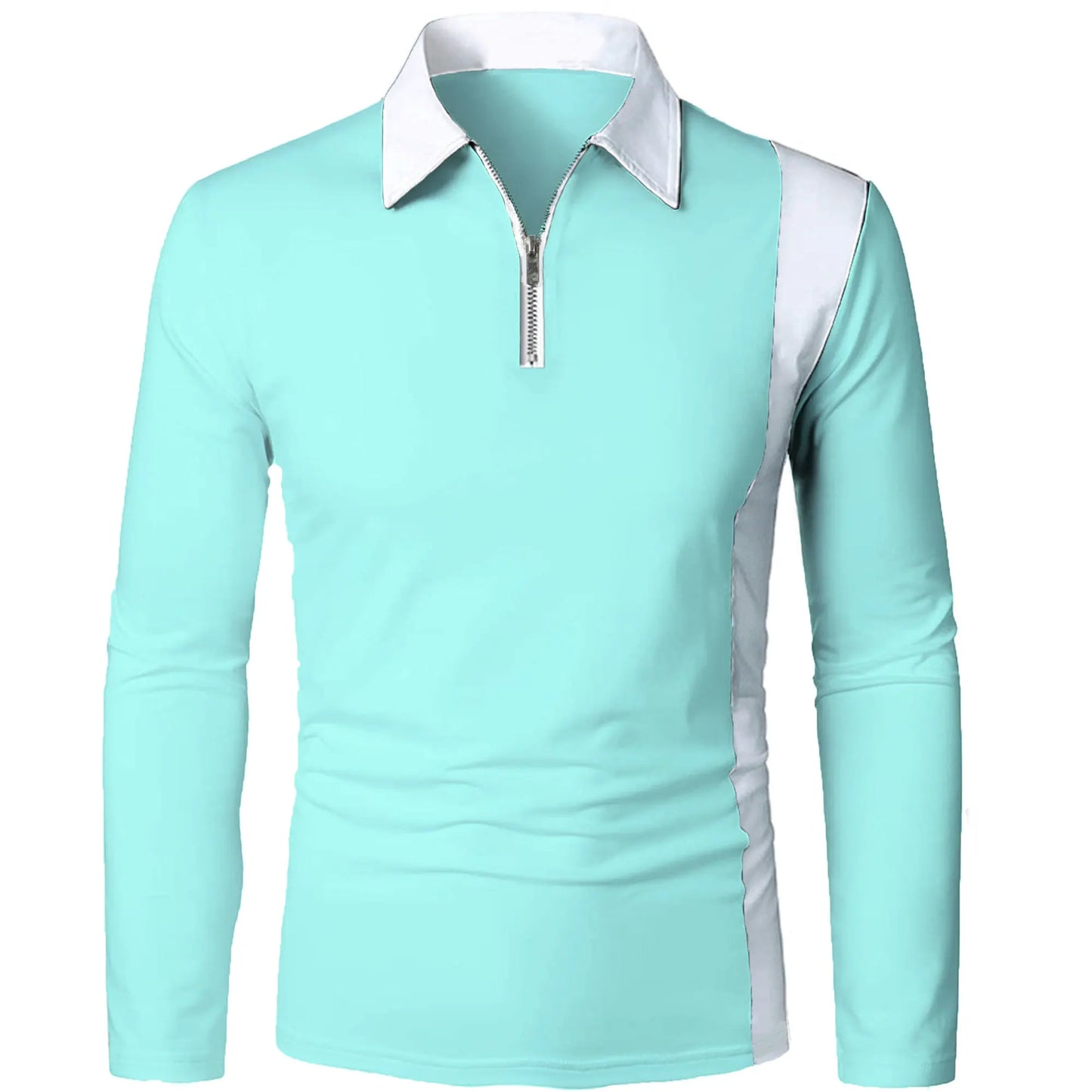 Men's long sleeve Color matching Stylish zipper with men's lapel long sleeve