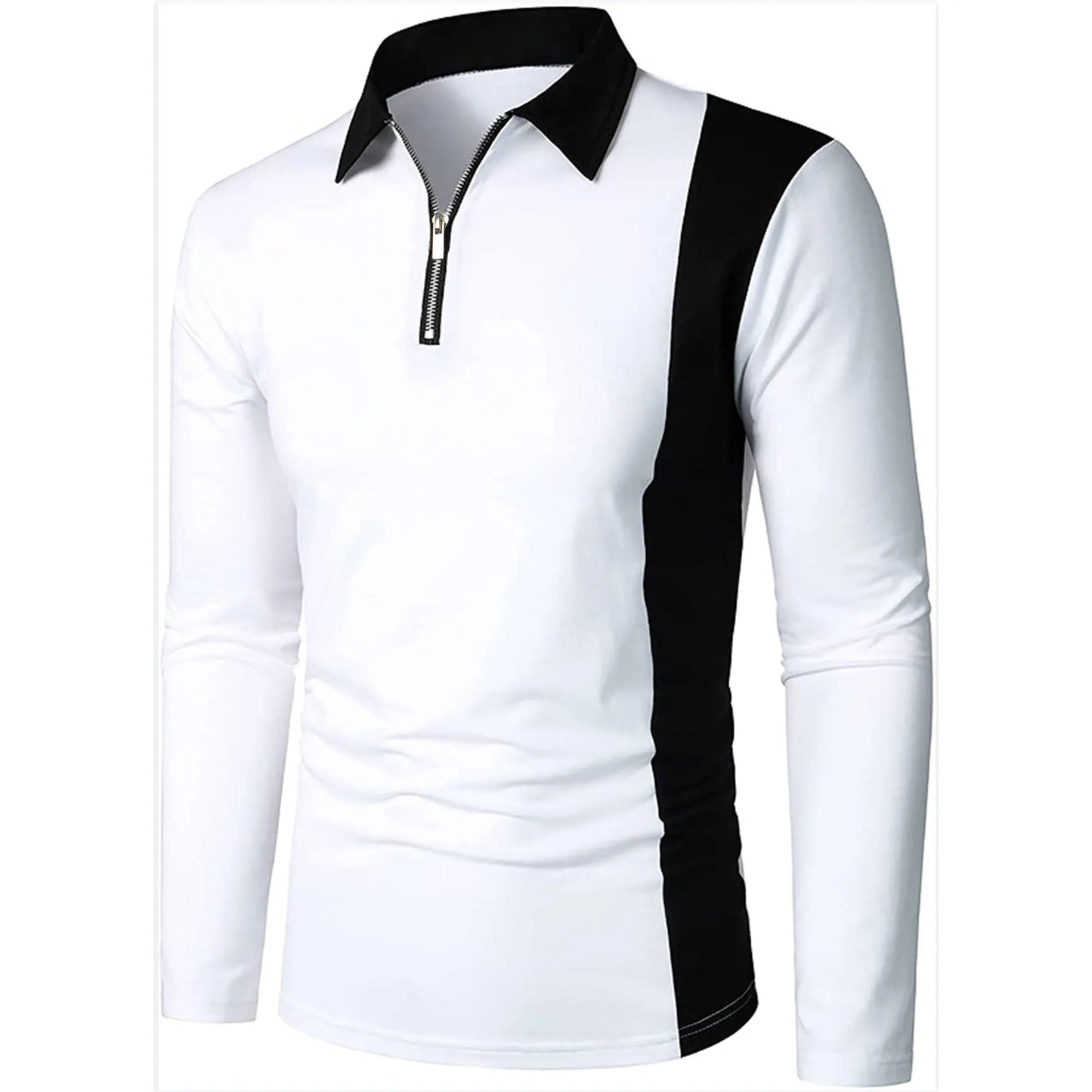 Men's long sleeve Color matching Stylish zipper with men's lapel long sleeve