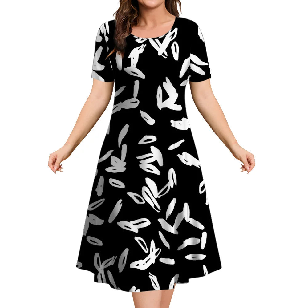 2024 New Floral Graphic Print Women's Dresses Elegant Midi Dresses Summer Dresses Plus Size Female Fashion Free Shipping