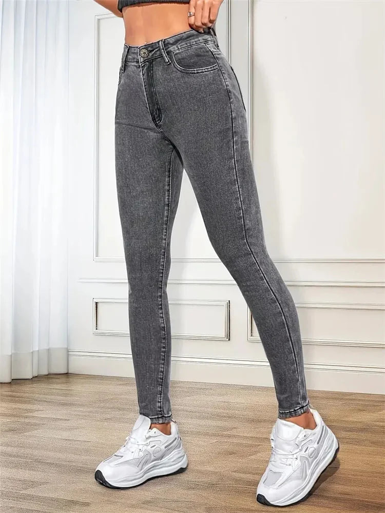 2024 Women Stretch Skinny Jeans Lady Slim Fit Pencil Jeans Girls Leggings Straight Leg Pants Light Blue Gray Black Sexy Trousers