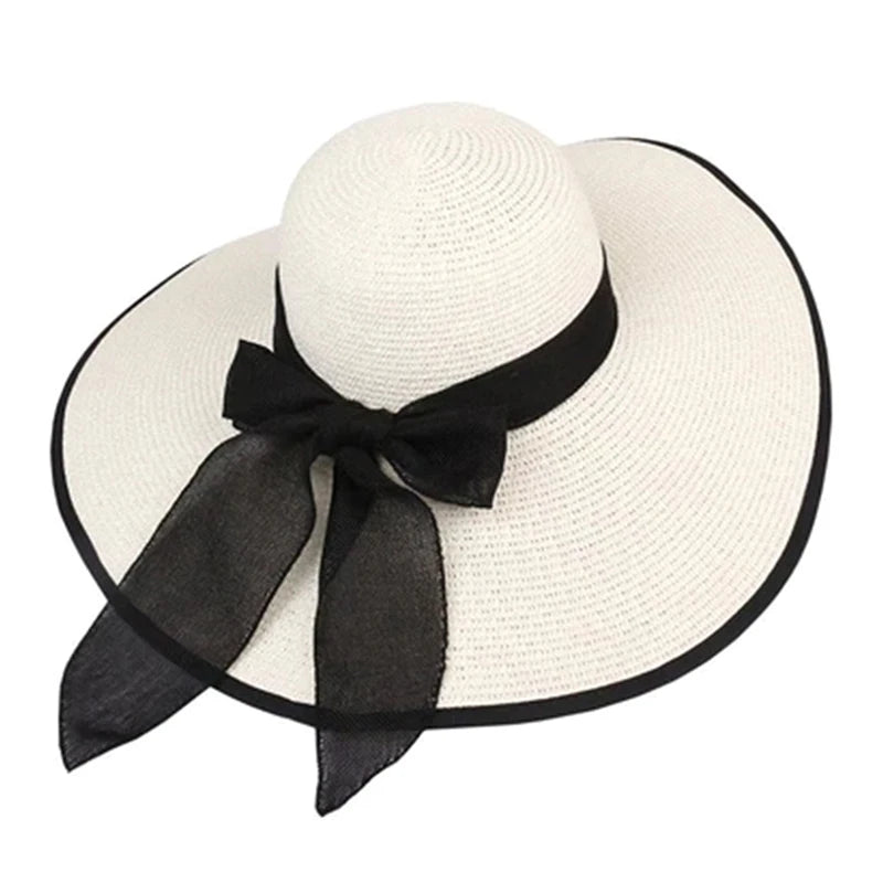 Summer Women Straw Hat Bowknot Wide Brim Floppy Panama Hats Female Lady Outdoor Foldable Beach Sun Cap