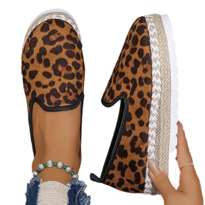 Leopard Shoes Women Platform Loafers 2024 Trend Weave Autumn Suede Casual Shoes Round Toe Flats Sneakers Walking Zapatos Mujer