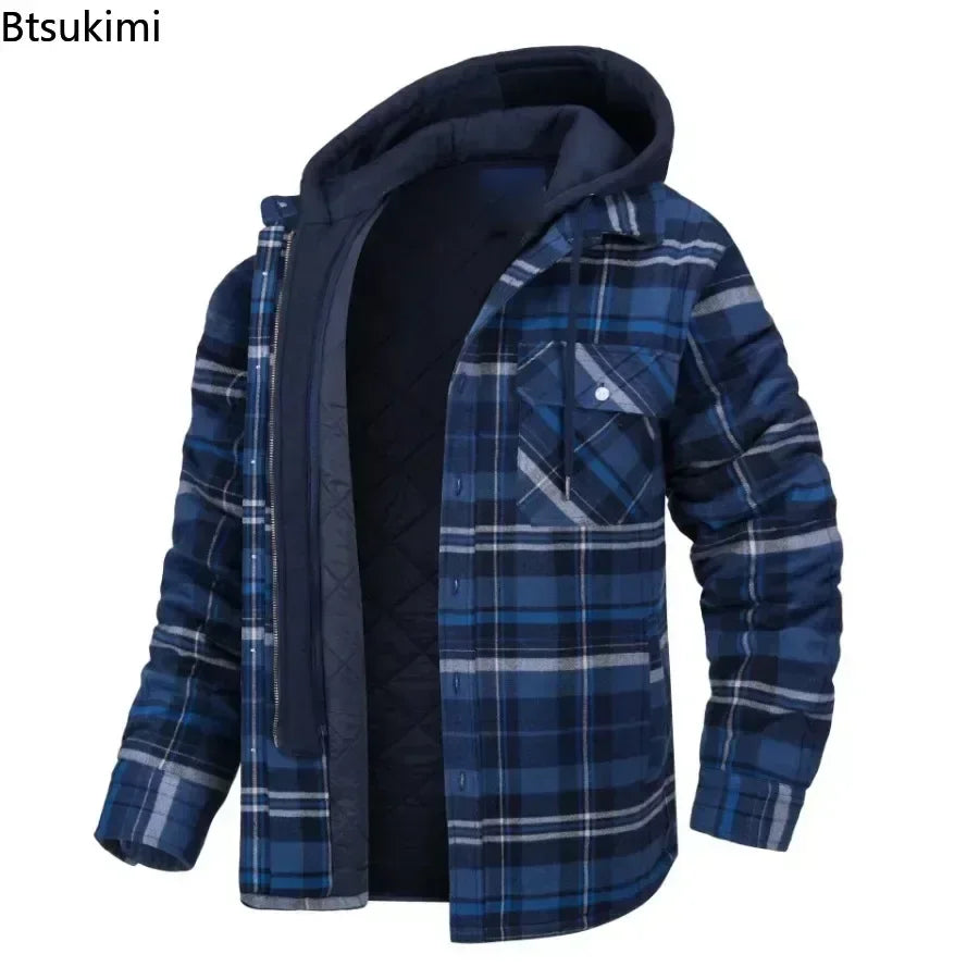 2024 Men's Winter Warm Jacket Coats Clothing Casual Hooded Shirts Jacket Men Thicker Cotton Warm Coats Loose Jacket Coats Male