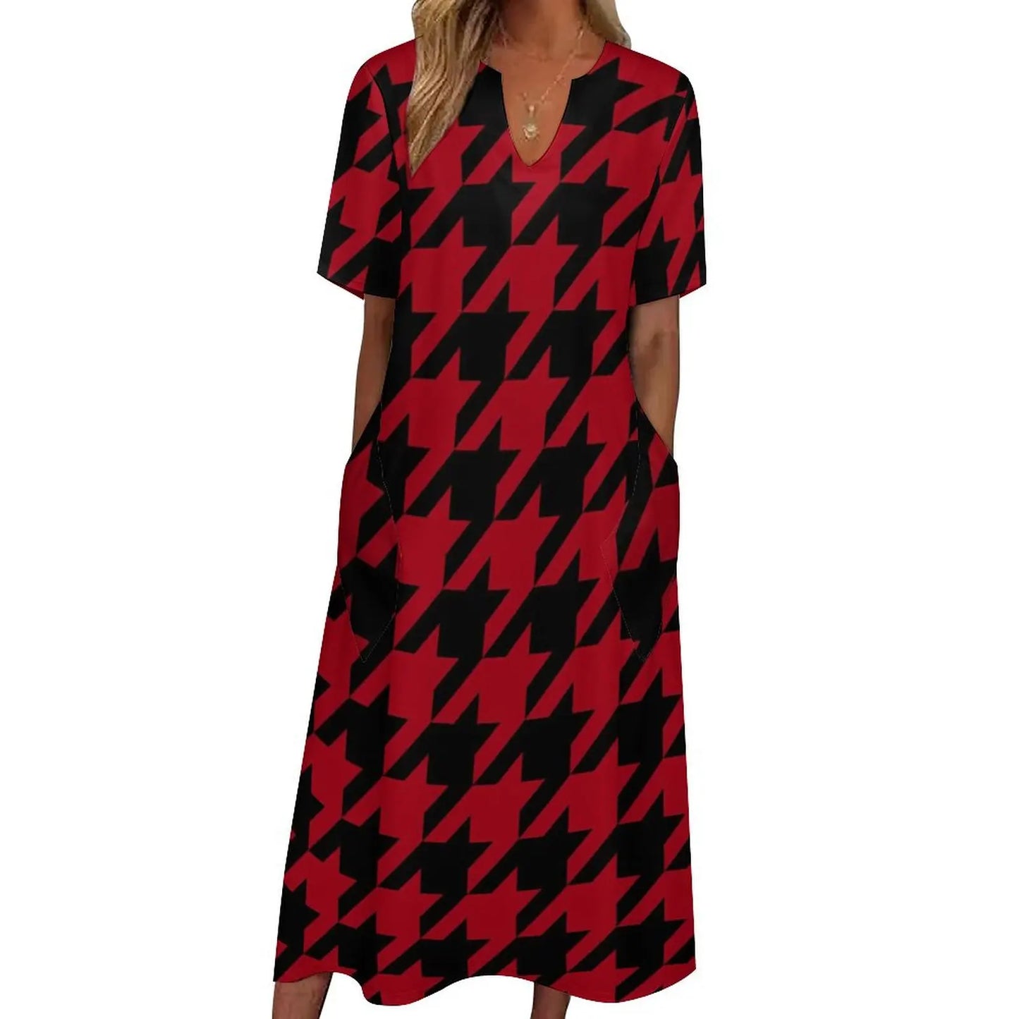 Retro Houndstooth Dress Spring Black White Check Streetwear Boho Beach Long Dresses Ladies Cute Maxi Dress Gift