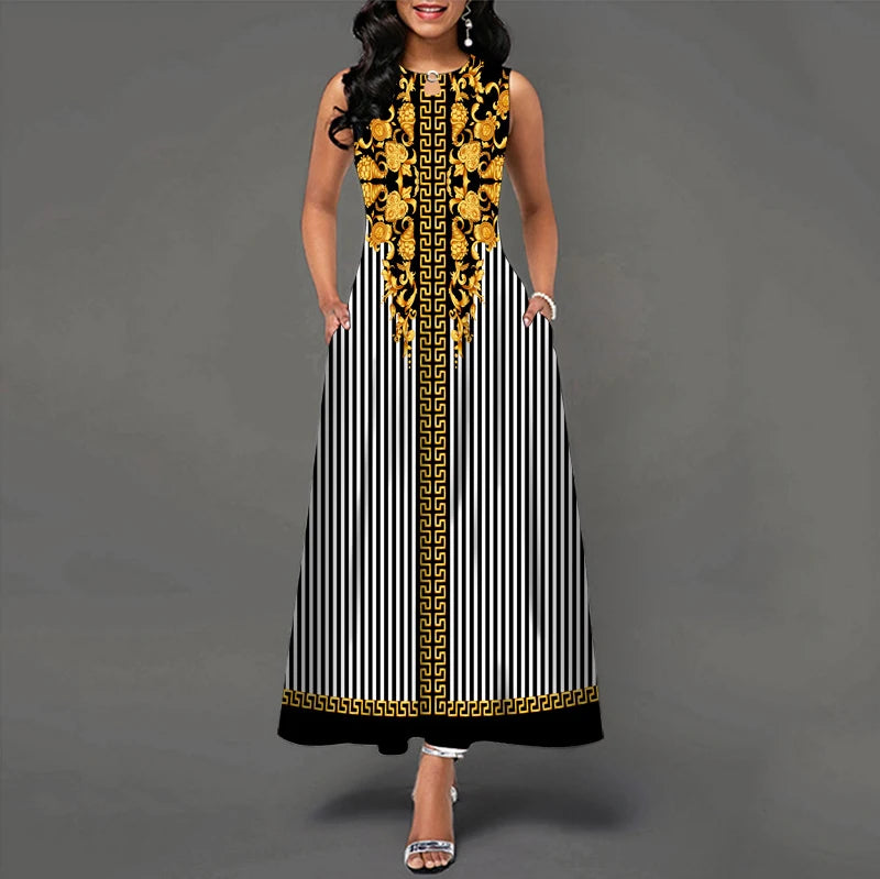 New Casual Sleeveless Long Dress Women's Printed Bohemian Retro maxi Dresses