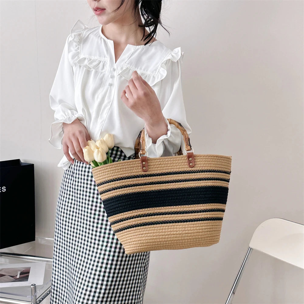 MOODS Straw Beach Handbags For Women 2023 Designer Luxury Crochet Bags Bohemia Style Raffia Rattan Large Capacity Shopper Totes