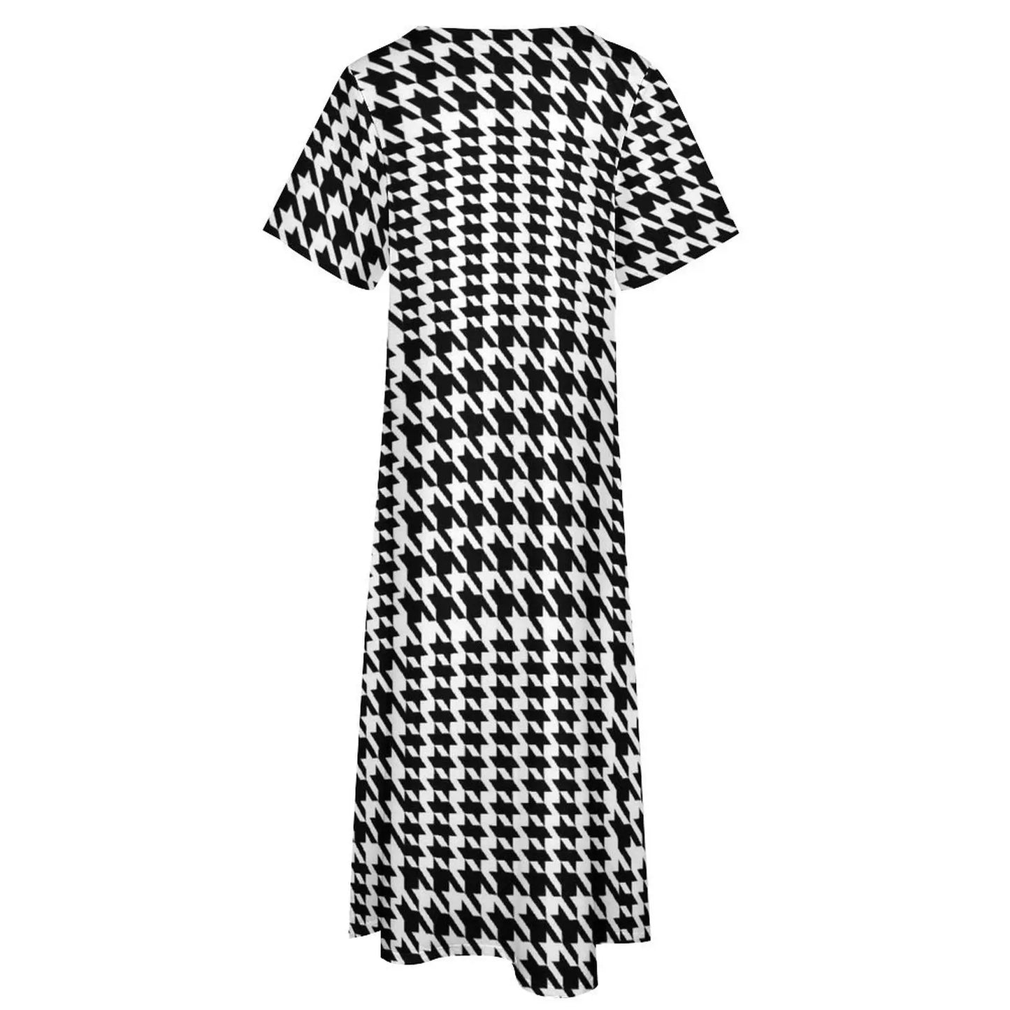 Retro Houndstooth Dress Spring Black White Check Streetwear Boho Beach Long Dresses Ladies Cute Maxi Dress Gift