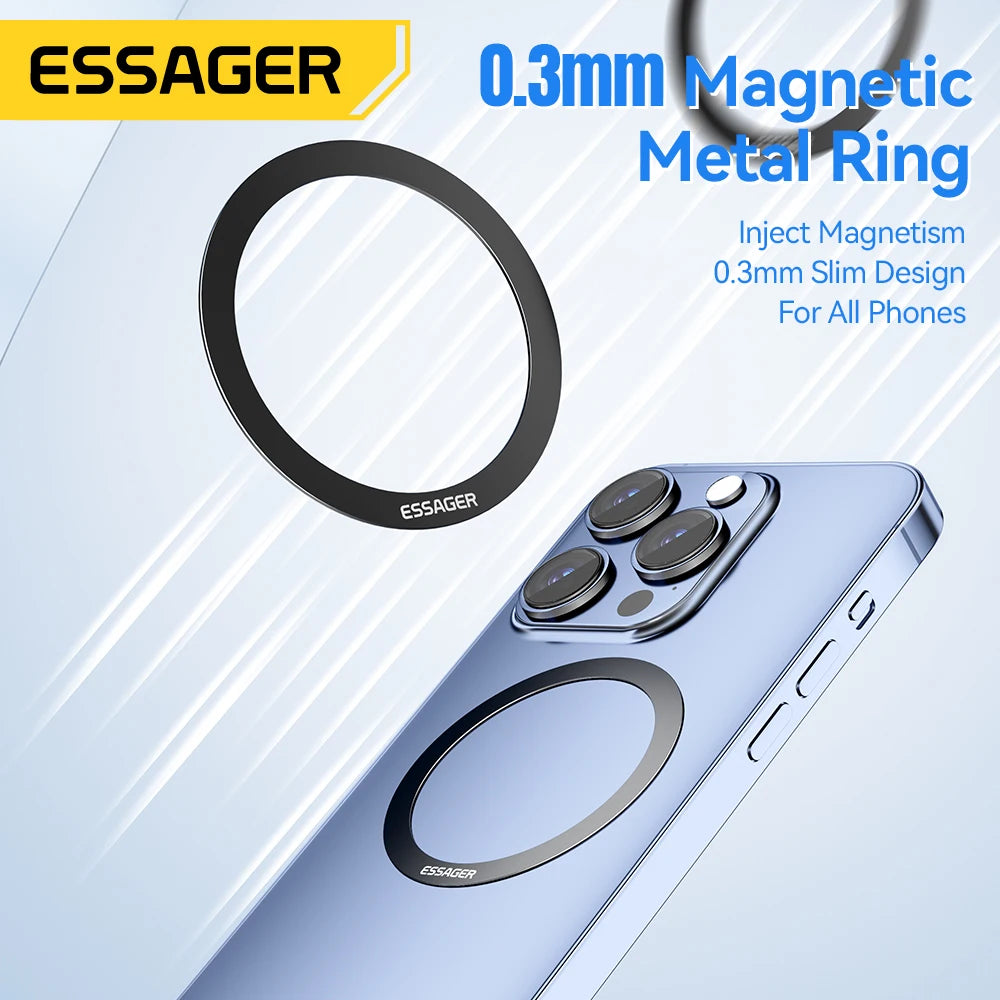 Essager 2PCS Magnetic Metal Ring 0.3mm Universal Sticker for iPhone 15 14 Pro MagSafe Magnet for Samsung Wireless Charging Plate