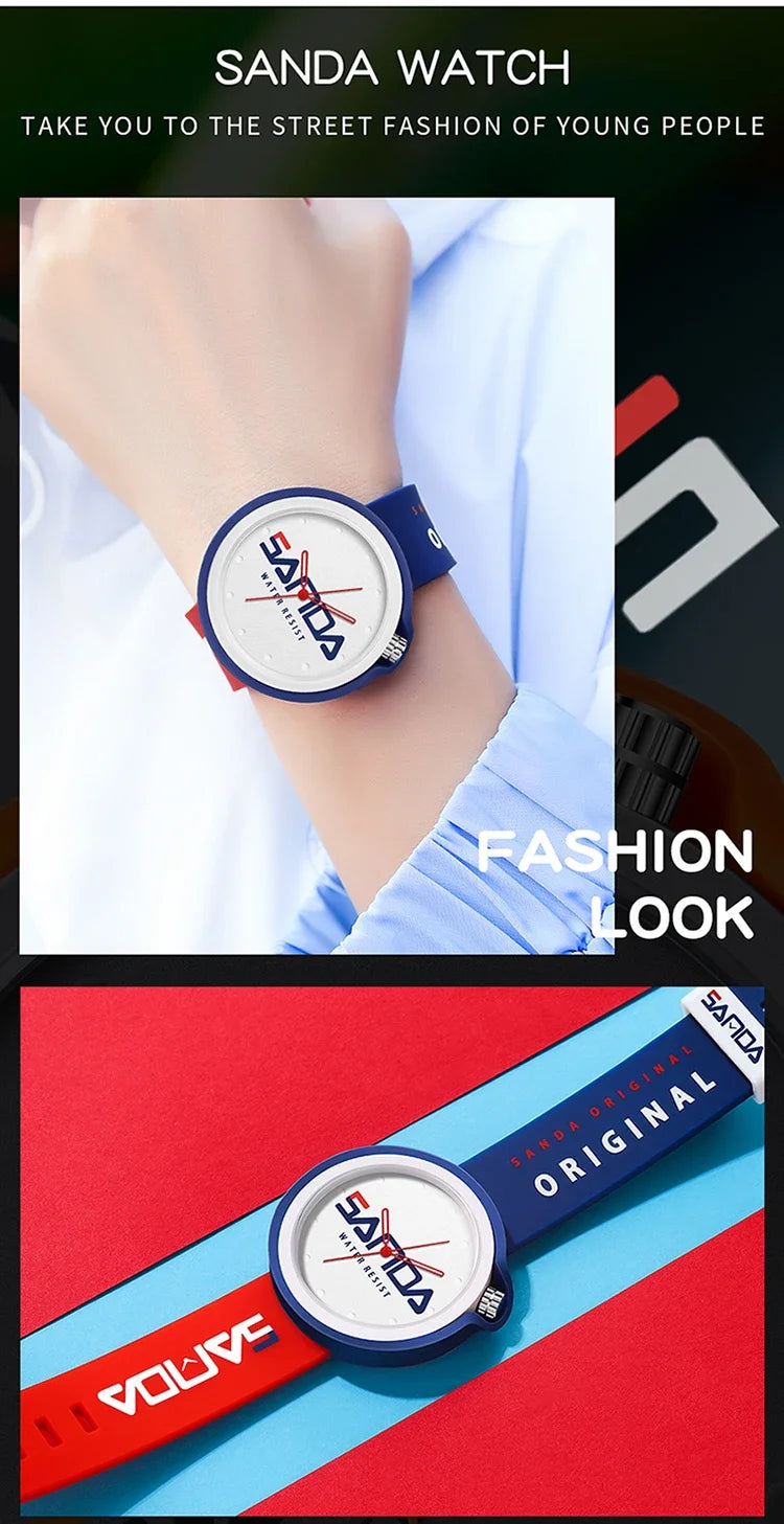 SANDA 3200 Product Fashion Brand Ladies Watch Sports Silicone Quartz Cool Waterproof Red White Black Wrist Watch Casual Men