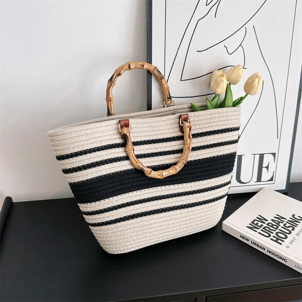 MOODS Straw Beach Handbags For Women 2023 Designer Luxury Crochet Bags Bohemia Style Raffia Rattan Large Capacity Shopper Totes