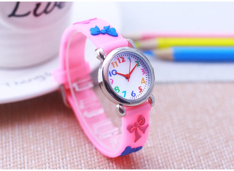 2024 New Girls Boys Lovely Cute Bow Tie Silicone Strap Watches Stainless Steel Dial Colorful Digital Watch For Little Kids Gifts