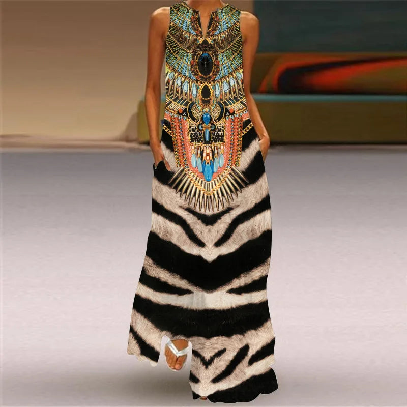 Mask printing Dress Sexy Sleeveless Dress  V-Neck  Casual  Clothing Women