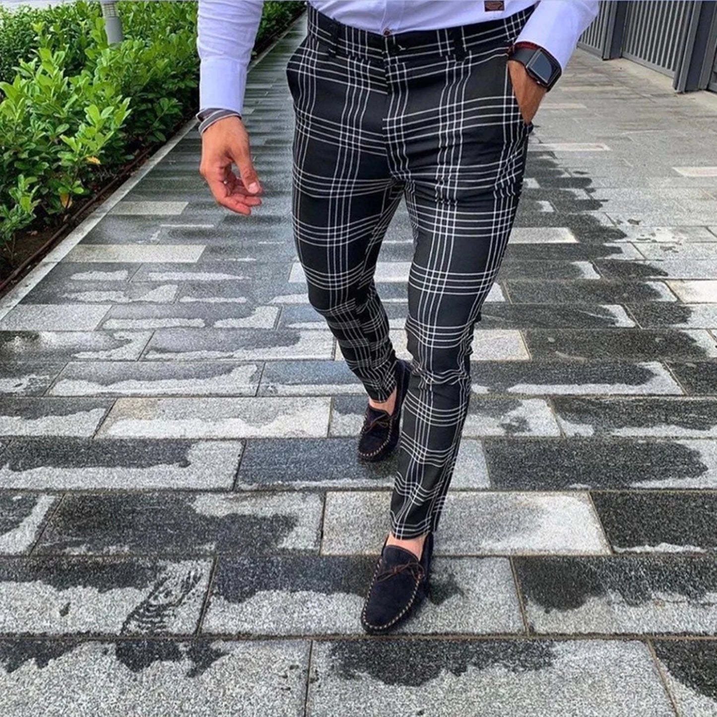 Pencil Pants Sweatpants Men Pants Plaid Simple Spring Sweatpants Mens Joggers Pants Mens Slim Fit Hole Pencil Pants Long Trouser