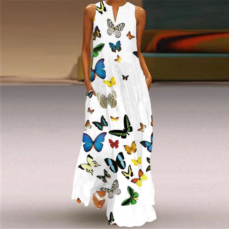 Mask printing Dress Sexy Sleeveless Dress  V-Neck  Casual  Clothing Women