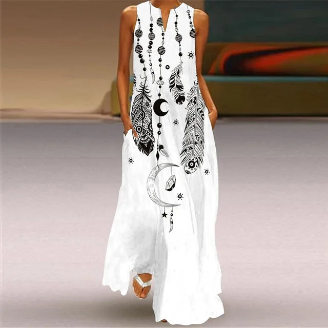 Mask printing Dress Sexy Sleeveless Dress  V-Neck  Casual  Clothing Women