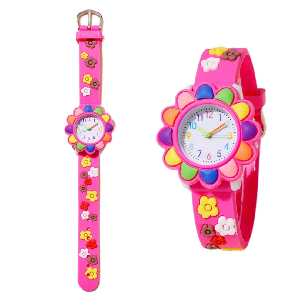 New Colorful Flower Cartoon Watches for Kids Cute Sweet Pink Silicone Strap Quartz Children Wristwatch Girls Watch Gifts