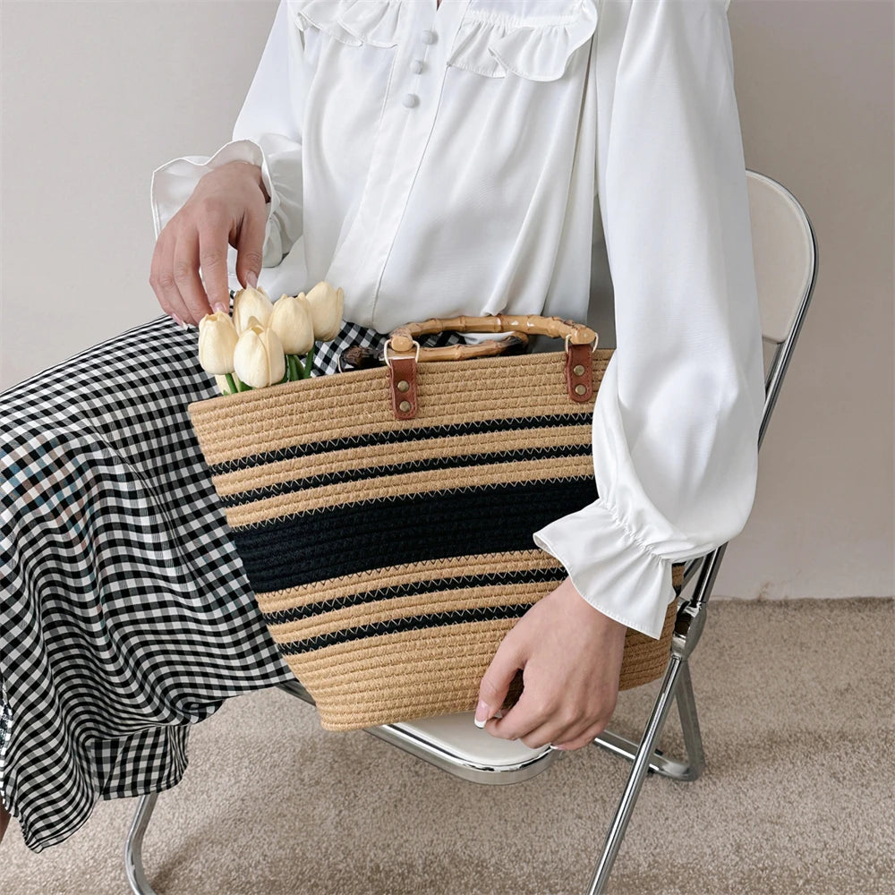 MOODS Straw Beach Handbags For Women 2023 Designer Luxury Crochet Bags Bohemia Style Raffia Rattan Large Capacity Shopper Totes