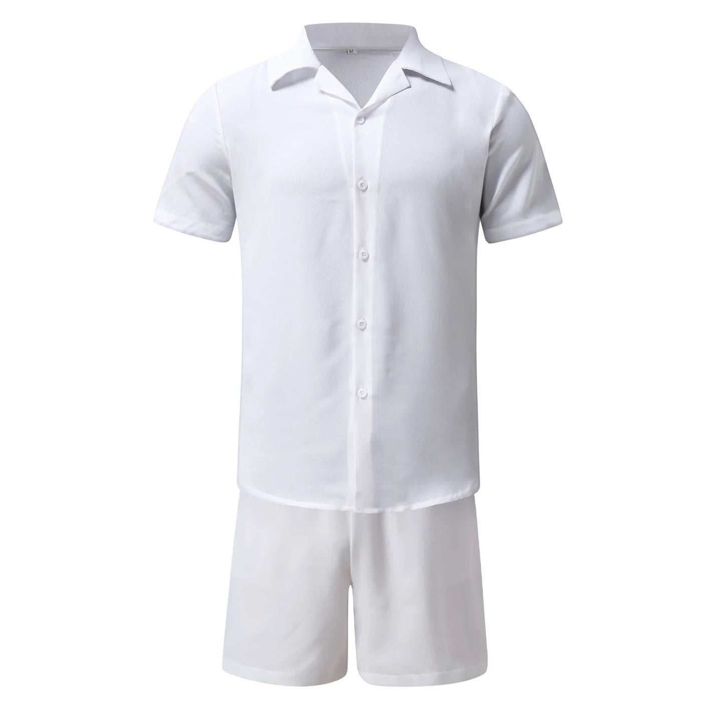 New 2024 Men's Summer Cotton Linen Sets Solid Short Sleeve Lapel Shirts and Shorts Sets Man Hawaiian Beach Holiday Clothing Sets