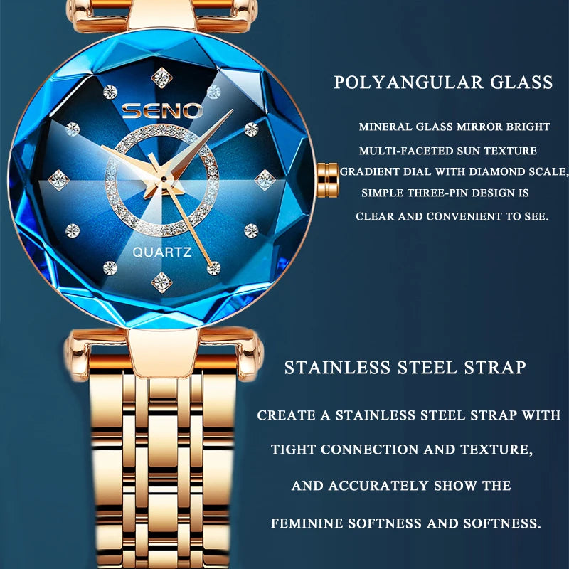 Seno Ocean Star Steel Band Women's Watch Fashion Crystal Ladies Quartz Relogio Feminino Female Montre Reloj Mujer Zegarek Damski