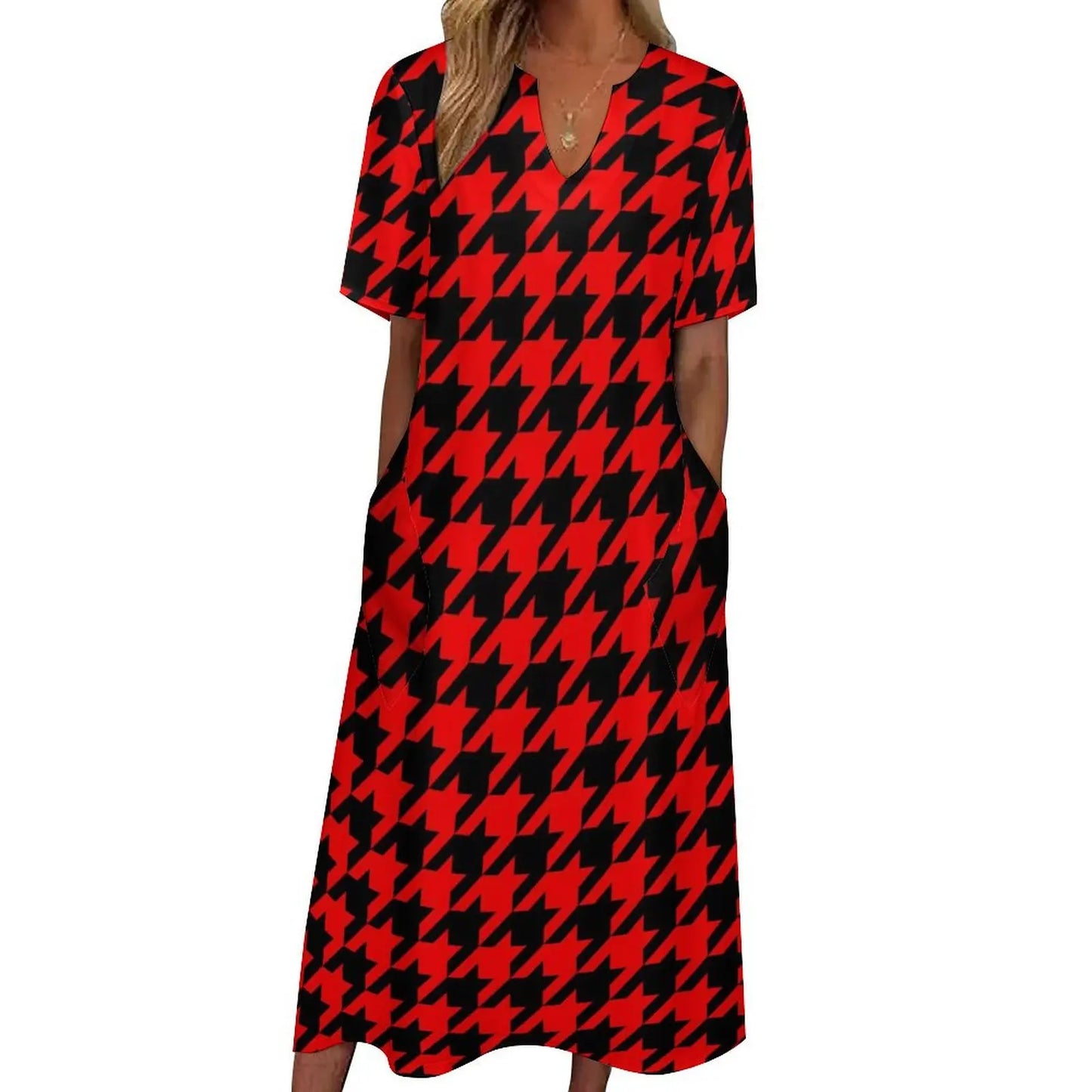 Retro Houndstooth Dress Spring Black White Check Streetwear Boho Beach Long Dresses Ladies Cute Maxi Dress Gift