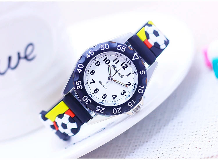 New Children's Boys Gilrs 3D Cool Football Silicone Strap Watches Students 3-12ages Kids Football Match Sports Waterproof Watch