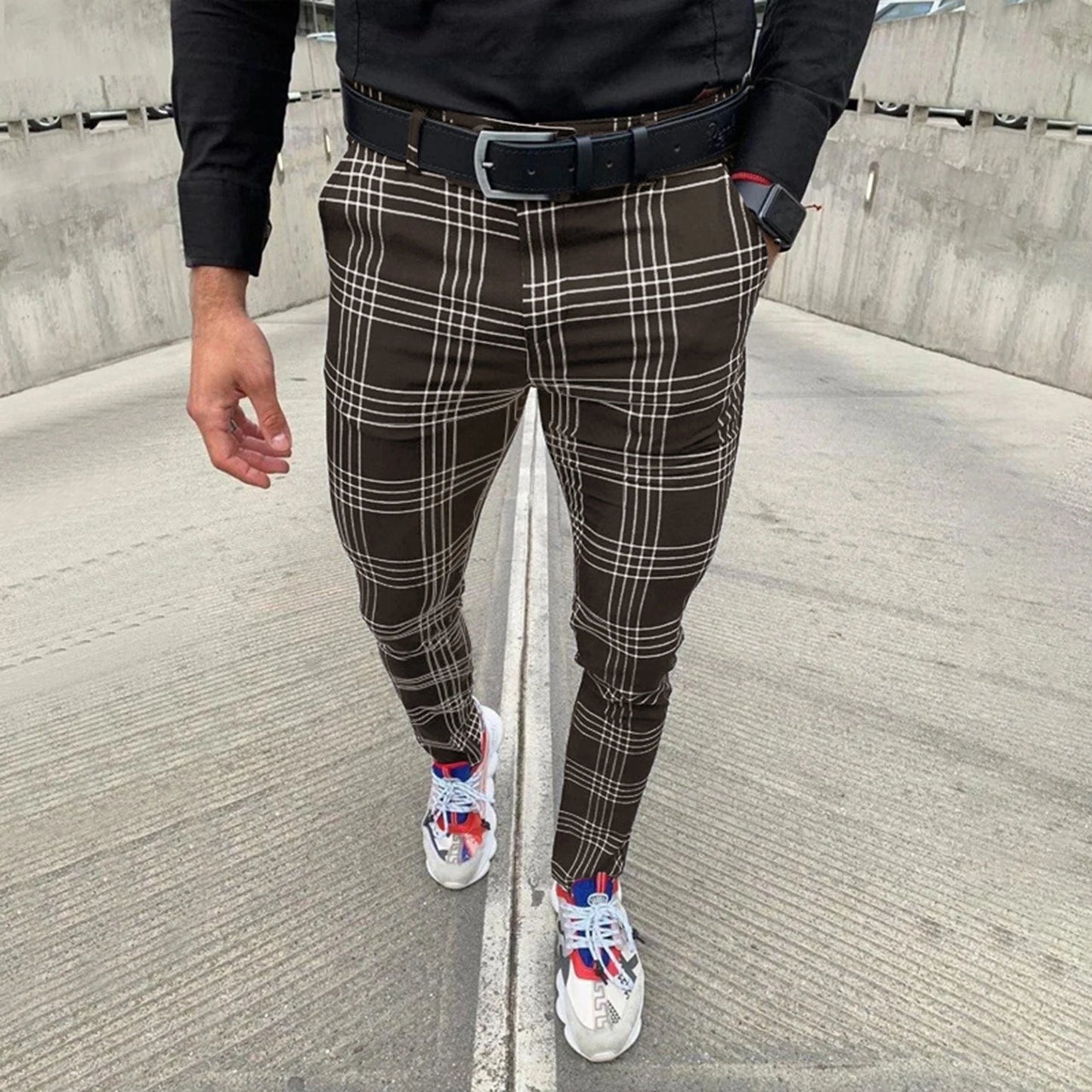 Pencil Pants Sweatpants Men Pants Plaid Simple Spring Sweatpants Mens Joggers Pants Mens Slim Fit Hole Pencil Pants Long Trouser