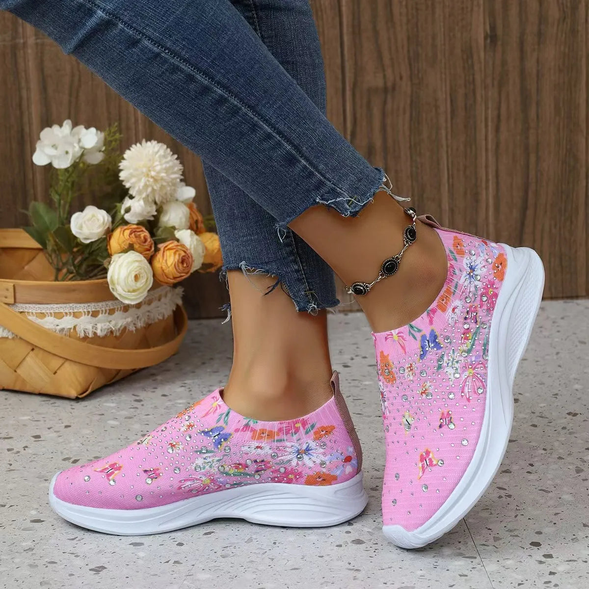 2024 Summer Women Shoes Knitting Sock Sneakers Women Flat Shoes Casual Breathable Sneakers Flats Walking Shoes for Women