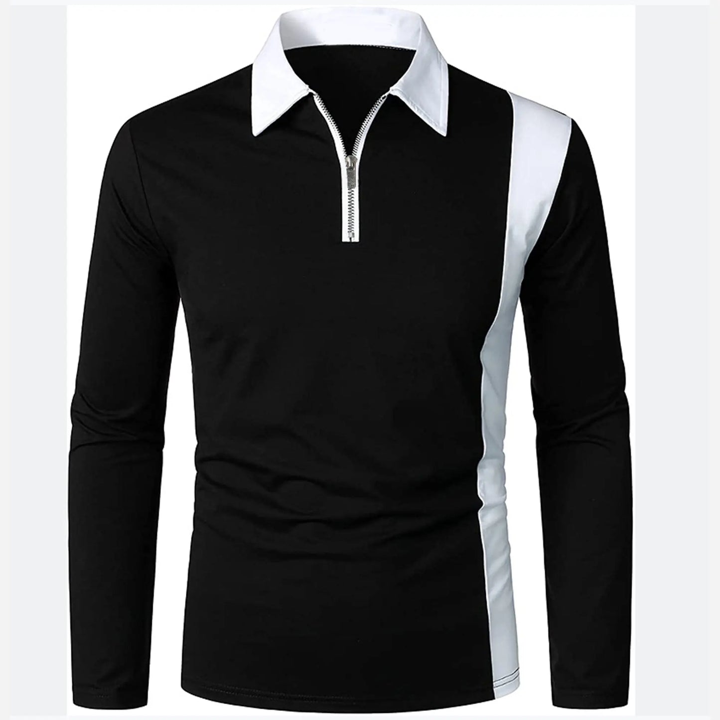 Men's long sleeve Color matching Stylish zipper with men's lapel long sleeve