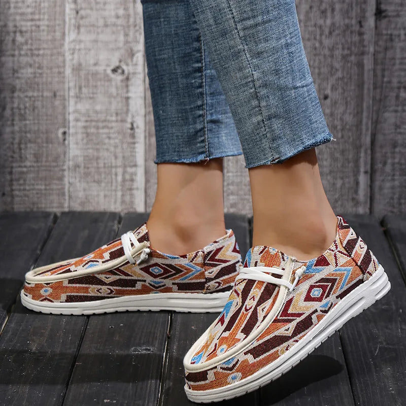 Women Orange Vulcanized Shoes Canvas Slip on Loafers Female Flat Shoes Fashion Ladies Walking Shoes Casual Sneakers 2023