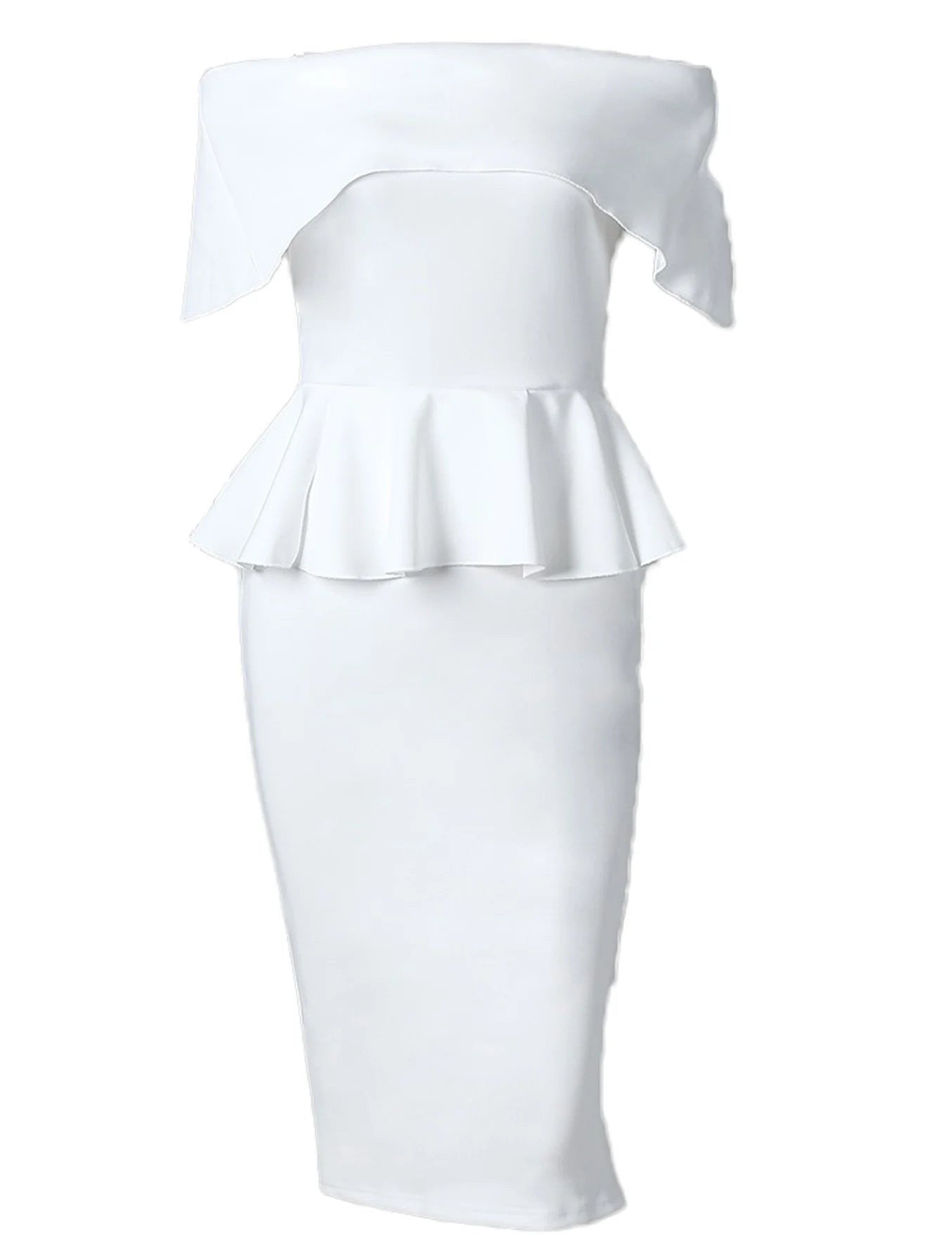 Ladies Club Party Sexy Off Shoulder Slim Bodycon Pencil Dress Elegant Ruffles White white Christmas Dress