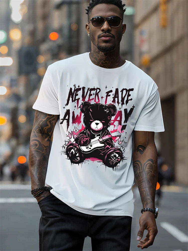 Hip-hop Style Cartoon Bear Print Men's T-shirt Summer Casual Everyday Top Urban Street Fashion Men's Oversized Short Sleeve Tees