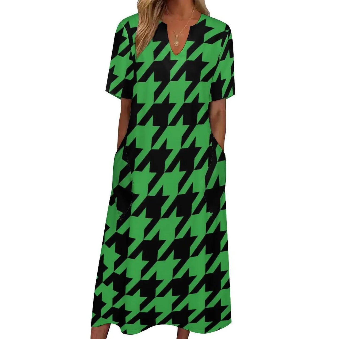 Retro Houndstooth Dress Spring Black White Check Streetwear Boho Beach Long Dresses Ladies Cute Maxi Dress Gift