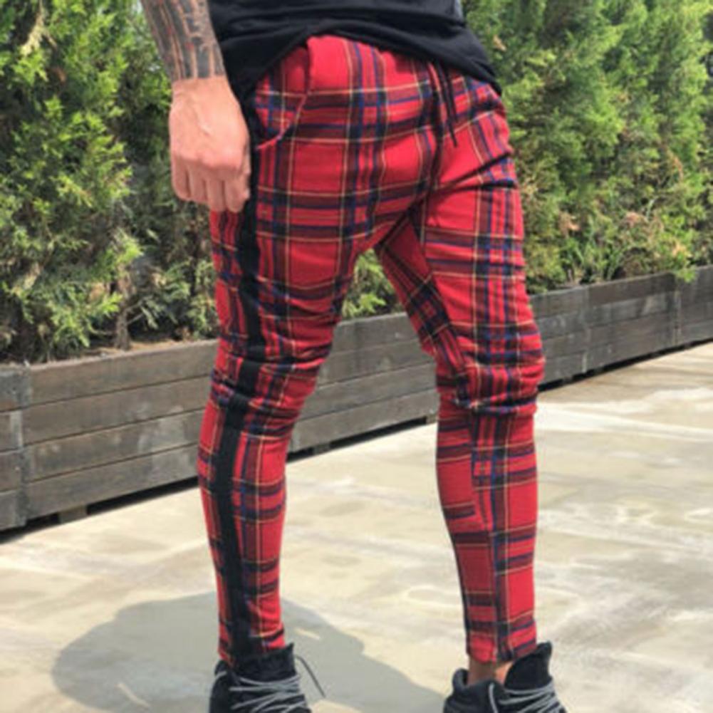 Pencil Pants Sweatpants Men Pants Plaid Simple Spring Sweatpants Mens Joggers Pants Mens Slim Fit Hole Pencil Pants Long Trouser