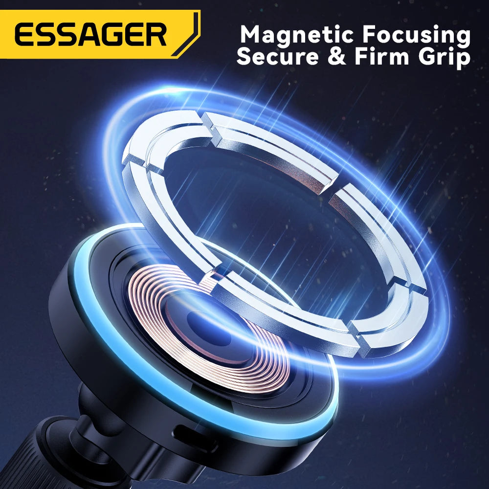 Essager 15W Magnetic Wireless Car Phone Holder Adjustable 360 degrees Car Charger For iPhone15 14 13 Pro Samsung Universal Phone