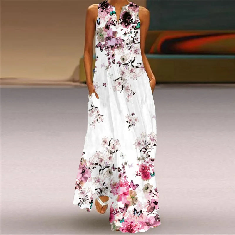 Mask printing Dress Sexy Sleeveless Dress  V-Neck  Casual  Clothing Women