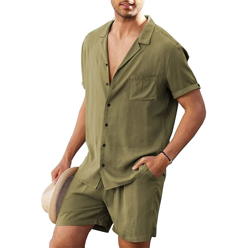 2024 Summer Casual Short-sleeved Linen Shirts Mens Shorts Loose Sweatpants Men Clothes Sweatshirts 2 Pieces Suits Tracksuit 3XL