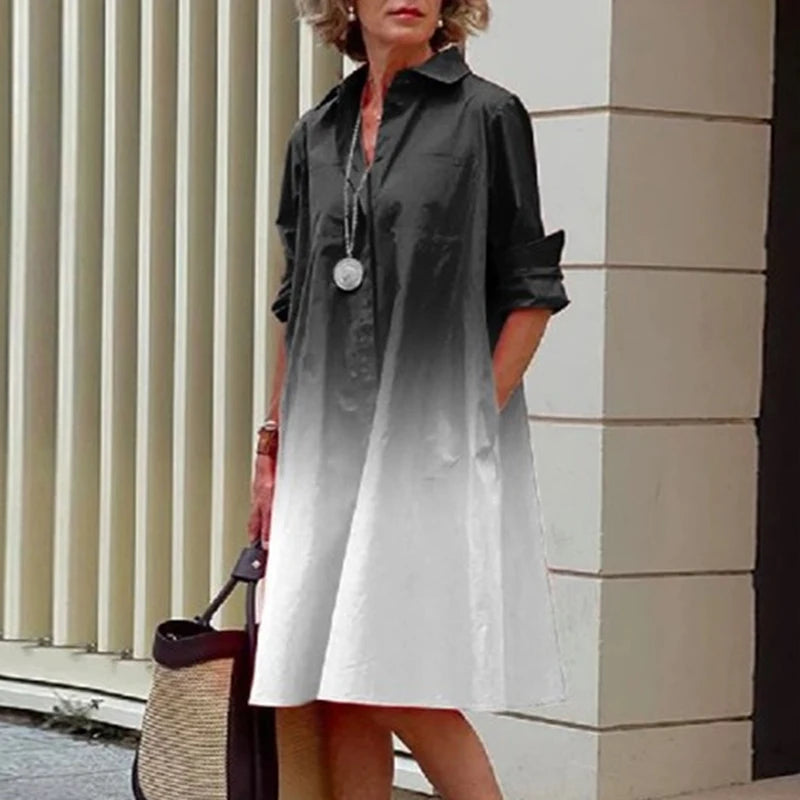 2023 New Shirt Dress Women Bohemian Long Sleeve Printed Dress Sexy Boho Style Pocket V Neck Loose Dresses For Women