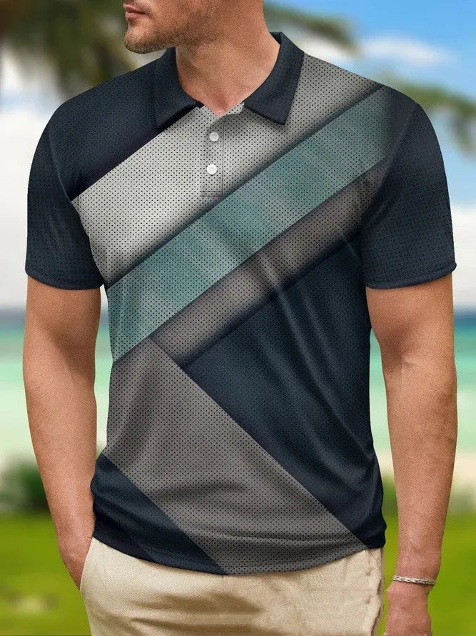 Summer Men's Polo Shirt Color Short Sleeve Tshirt Mesh Breathable Comfort Lapel Tops Tee Fashion Striped T Shirt Men's Fashion