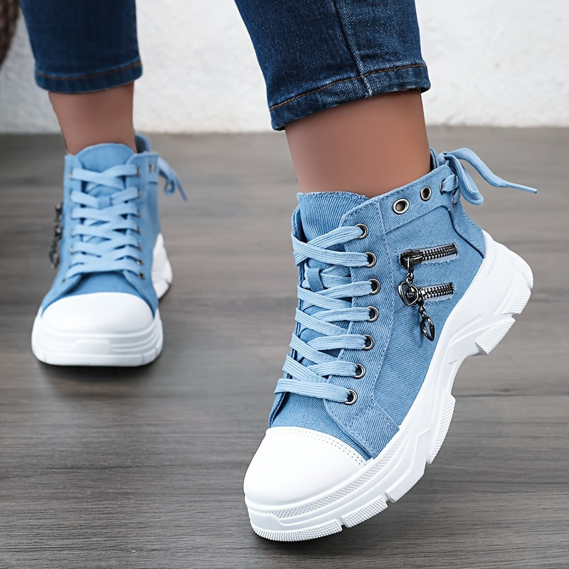 New Canvas High Top Women's Shoes, 2024 Spring Summer Breathable Thick Bottom Heightening Casual Shoes Canvas Shoes