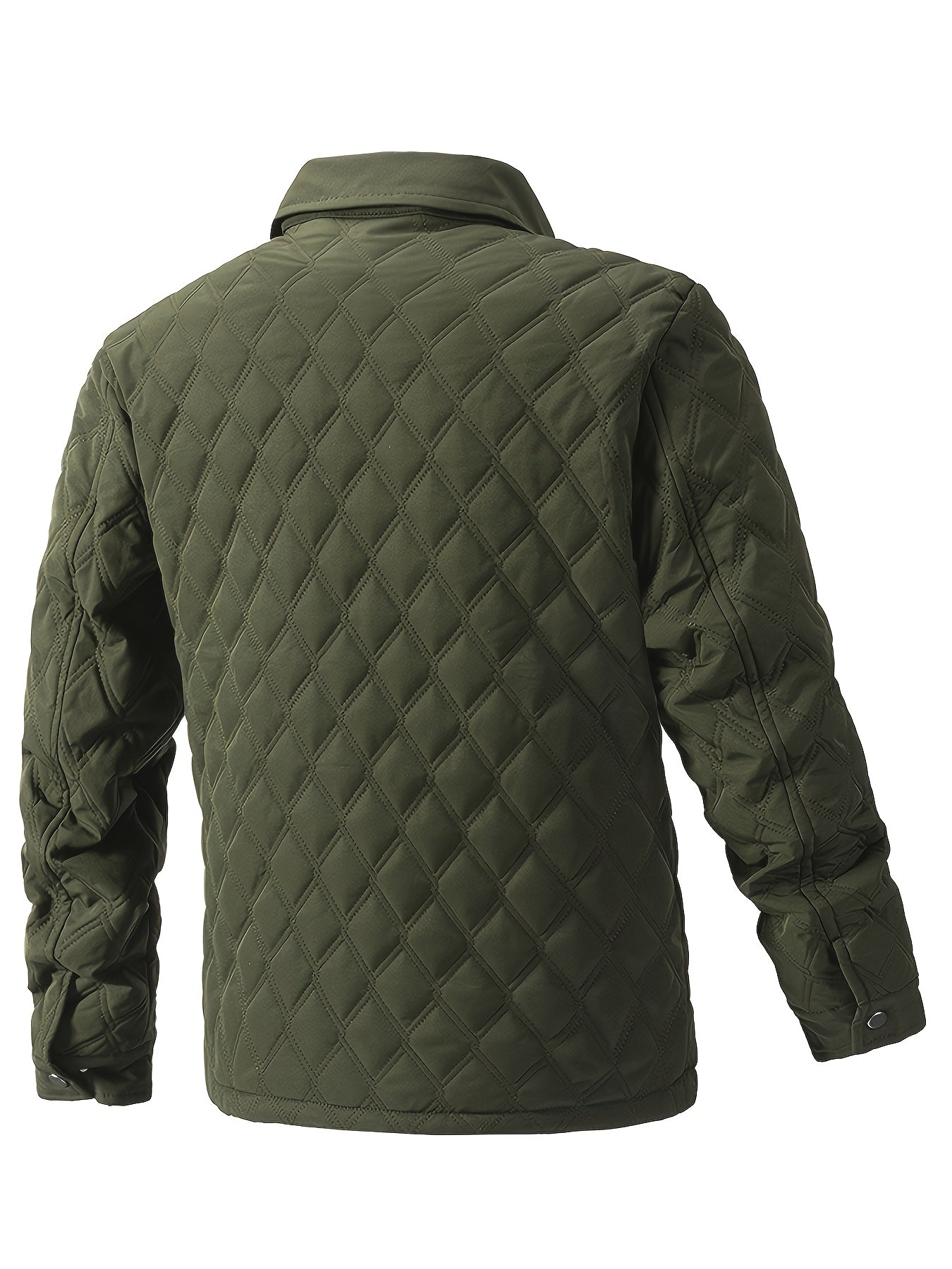 Men's Casual Polyester Quilted Jacket with Stand Collar, Solid Color Long Sleeve Lightweight Hiking Outdoor Jacket with Pockets, Tear-Resistant Washable Fall/Winter Outerwear