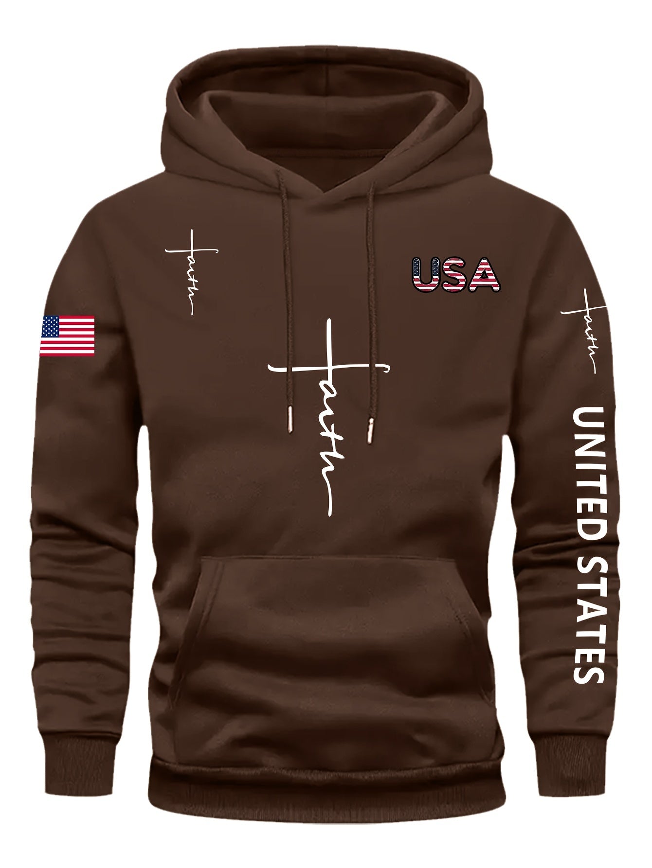 FAITH Print, Men's Casual And Cozy Hoodies With Warm Fleece, Trendy Long Sleeve Hooded Sweatshirt, Casual Versatile Top For Autumn Winter