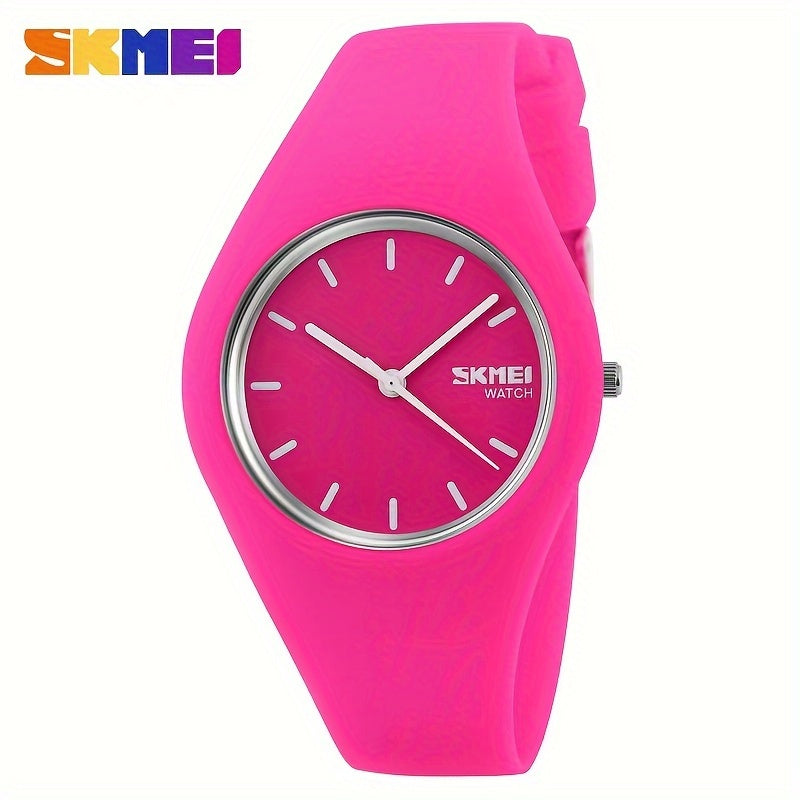 SKMEI Fashionable Unisex Quartz Wrist Watch with Stainless Steel Case and High-Quality Silicone Strap - Stylish Integrated Design with High-Hardness Glass, Sleek for Men and Women