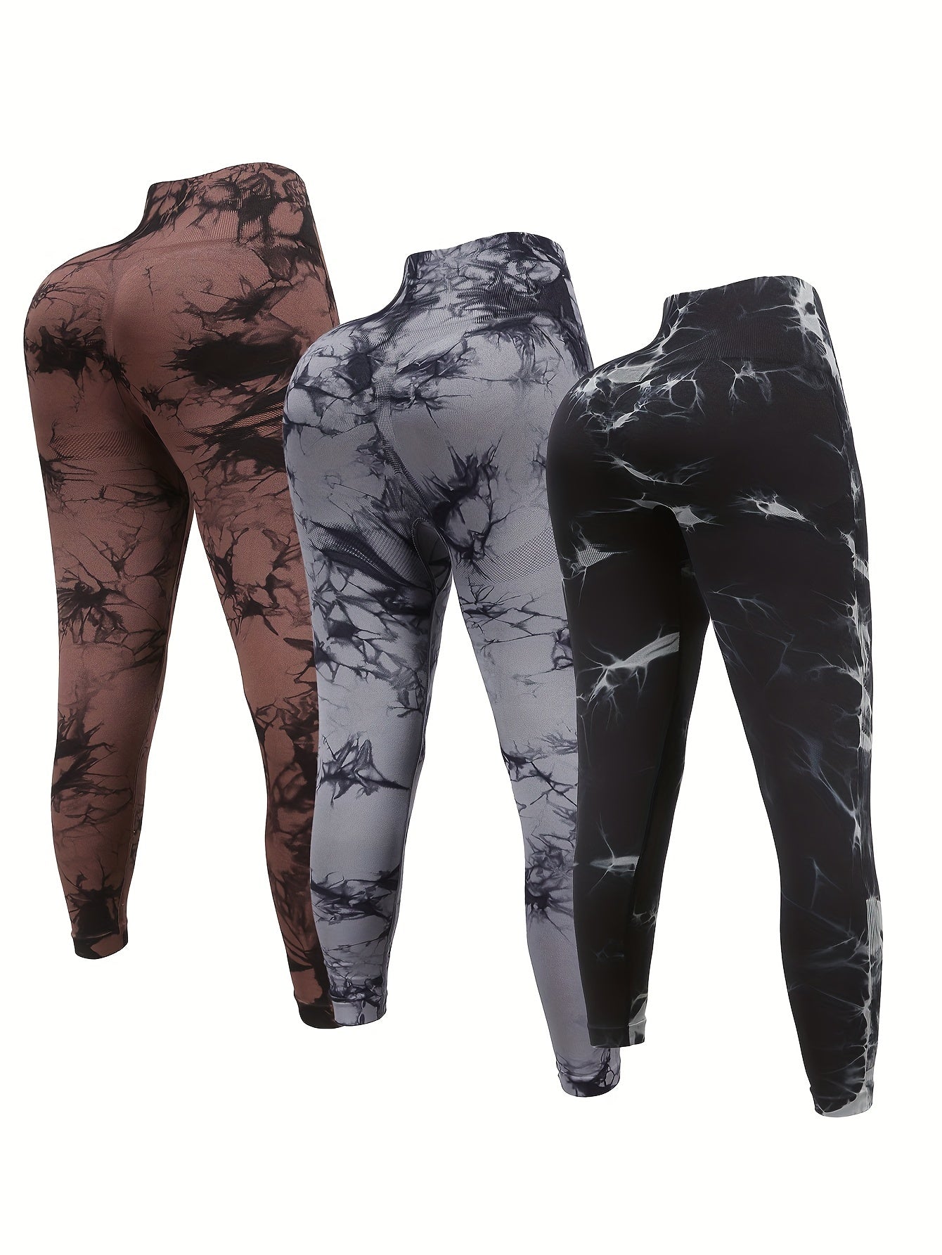 3pcs Tie Dye High Waist Sports Leggings, Running Workout Fitness Yoga Tight Pants, Women's Leggings