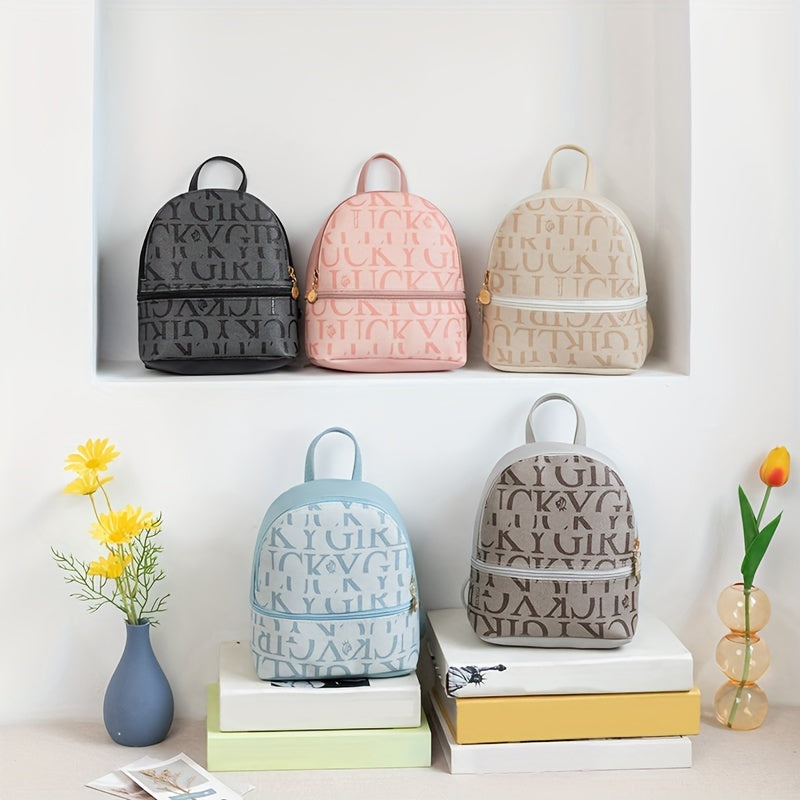 Festive Letter Print Mini Backpack for Outdoor Commuting - Lightweight PU Leather with Padded Shoulder Straps and Vegan-Friendly Design