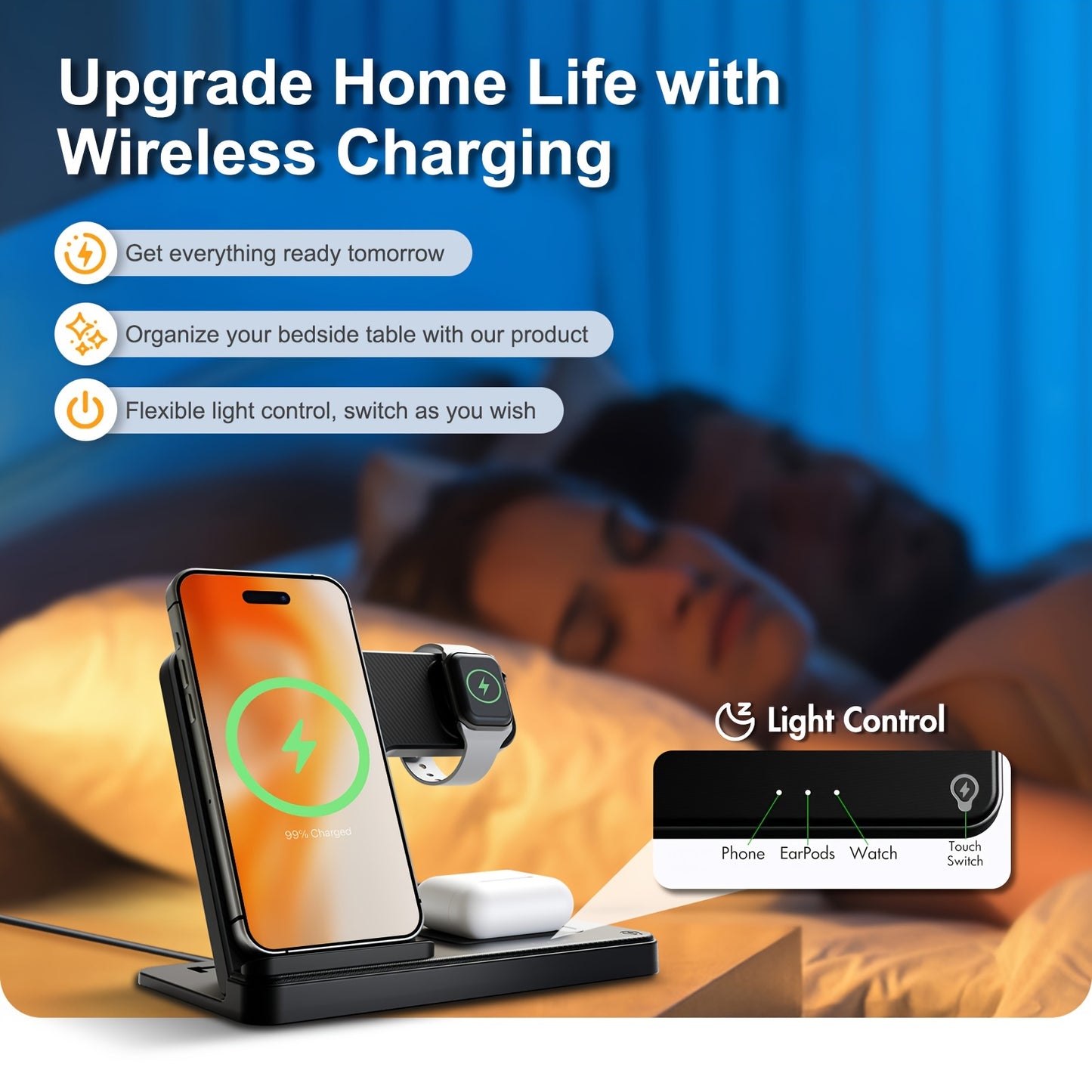 MAKIT HOME  Portable 3 In 1 Fast Wireless Charger, 15W Mag-Safe Foldable Wireless Charging Station Suitable For iPhone 15 14 Pro Max 13 12 11, For iWatch 9 8 7 6 5 4 3 2 Se, For Airpods 3 2 Pro Multiple Devices