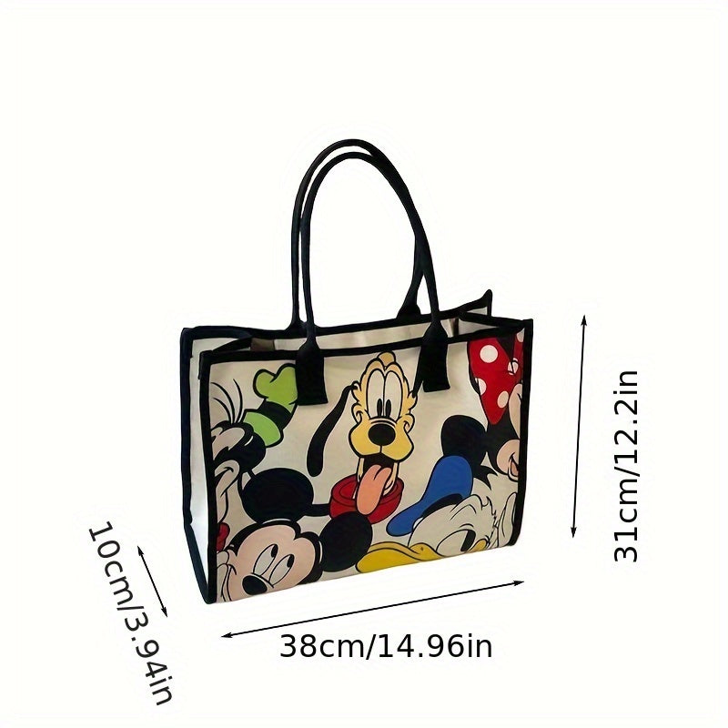 UME Casual Canvas Tote Bag Large Capacity Travel Shoulder Bag with Fashion Cartoon Print, Versatile Shopping Handbag, Hand Wash/Dry Clean Only, Mixed Color - 1PC