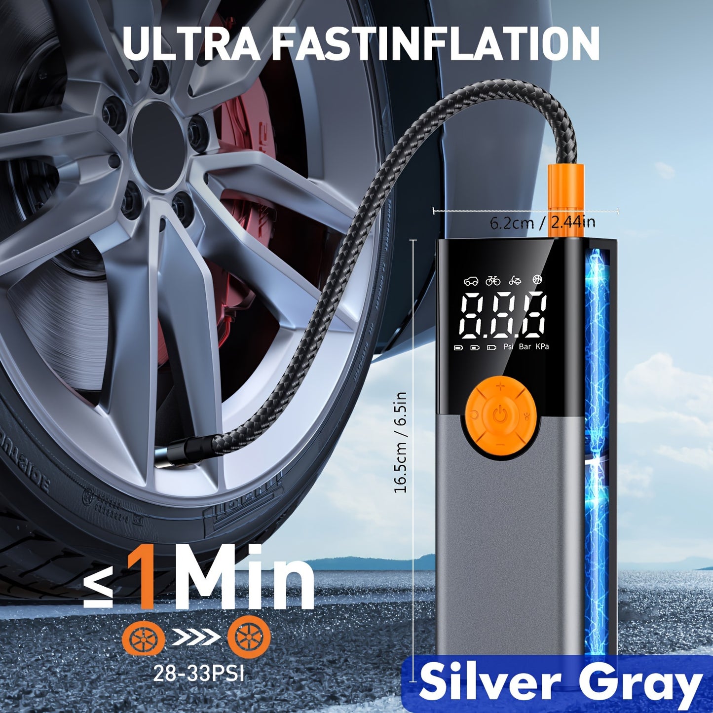 Tire Inflator, Portable Air Compressor With Digital Pressure Gauge, 12V Smart Air Pump For Car Tires, Motorcycle, SUV, Electric Bike, Bicycle, Sports Balls, With 10000mAh Battery & LED Light