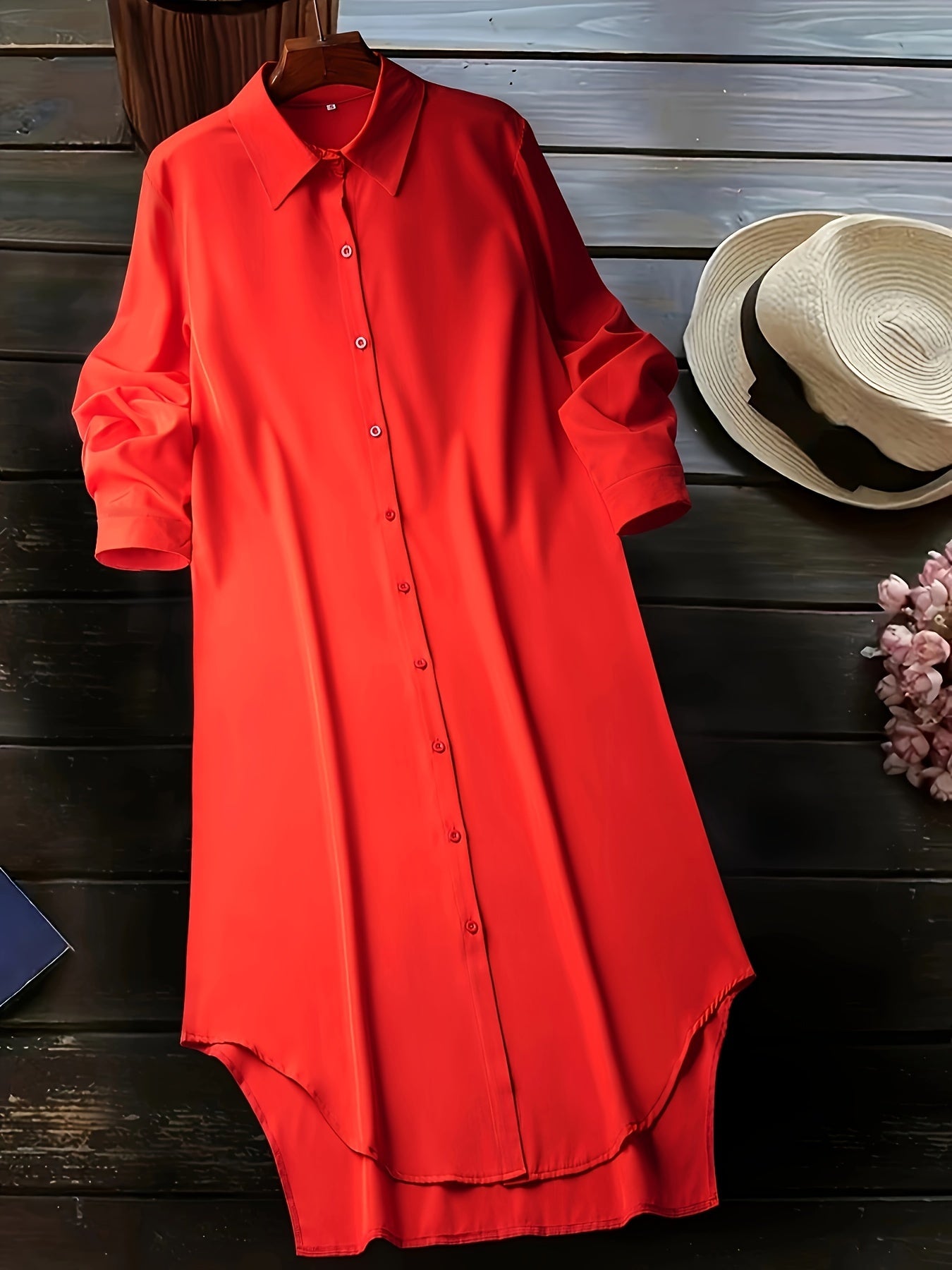 Button Front Shirt Dress, Casual Long Sleeve Dress For Spring & Fall, Women's Clothing