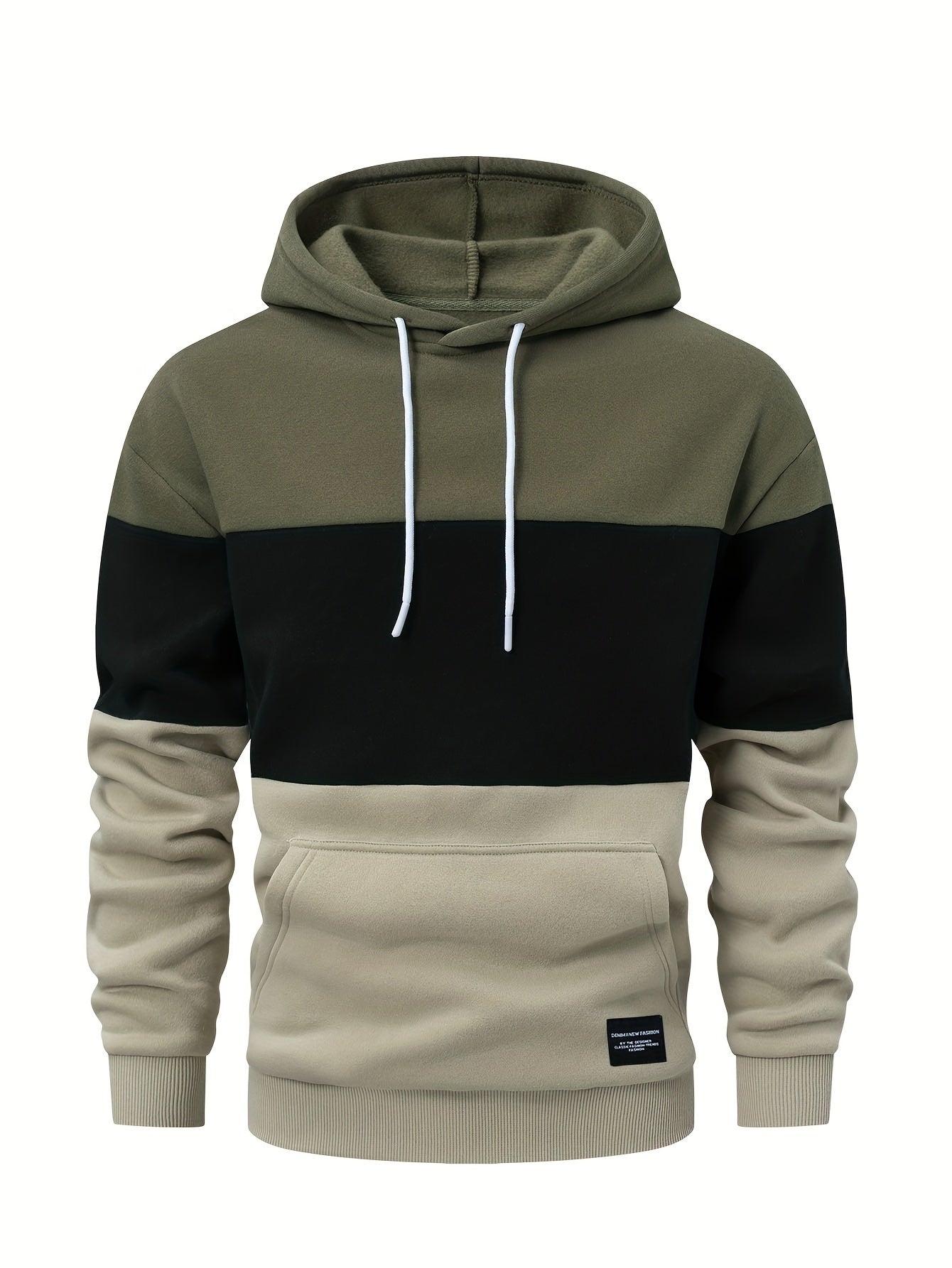 Men's Hooded Color Block Pattern Long Sleeve Sweatshirt With A Kangaroo Pocket, Casual And Chic Hoodie For Outdoors Wear