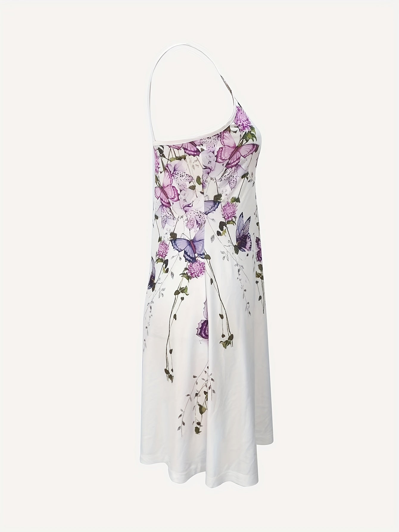 Butterfly Print Ring Spaghetti Dress, Casual Backless Cami Dress For Summer, Women's Clothing